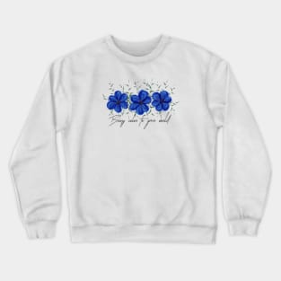 Watercolor Blue Flowers with Green Leaves Crewneck Sweatshirt